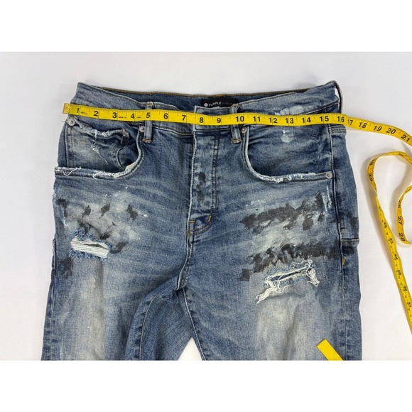 Purple Brand P002 - Worn Mid Indigo Destroy size 32